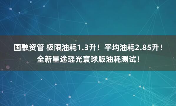国融资管 极限油耗1.3升!平均油耗2.85升!全新星途瑶光寰球版油耗测试!